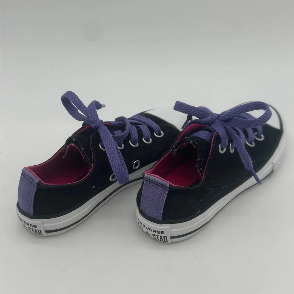 Converse All Star Junior Size 11 Sneaker Shoes Double Tongue Black/Purple Canvas